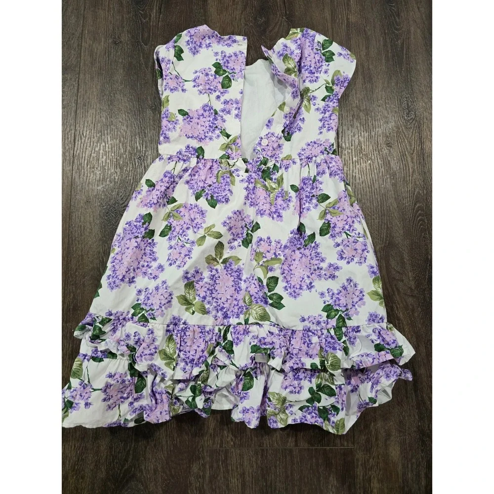 Gymboree Girls Purple Hydrangea Floral Cotton Ruffle Dress Size 6 White Lavender